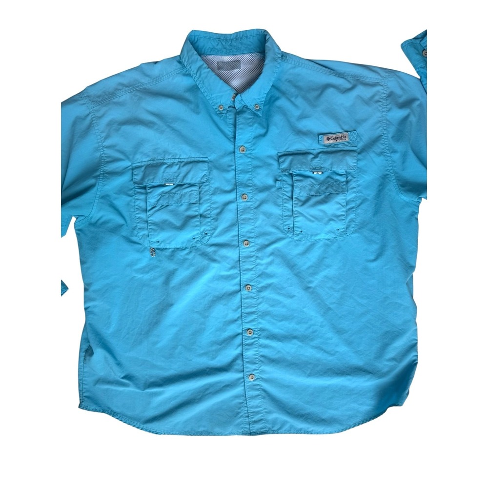 Columbia PFG Mens Teal Fishing Shirt 2XL Vented Long Sleeve Relaxed Fit Casual - Picture 2 of 13
